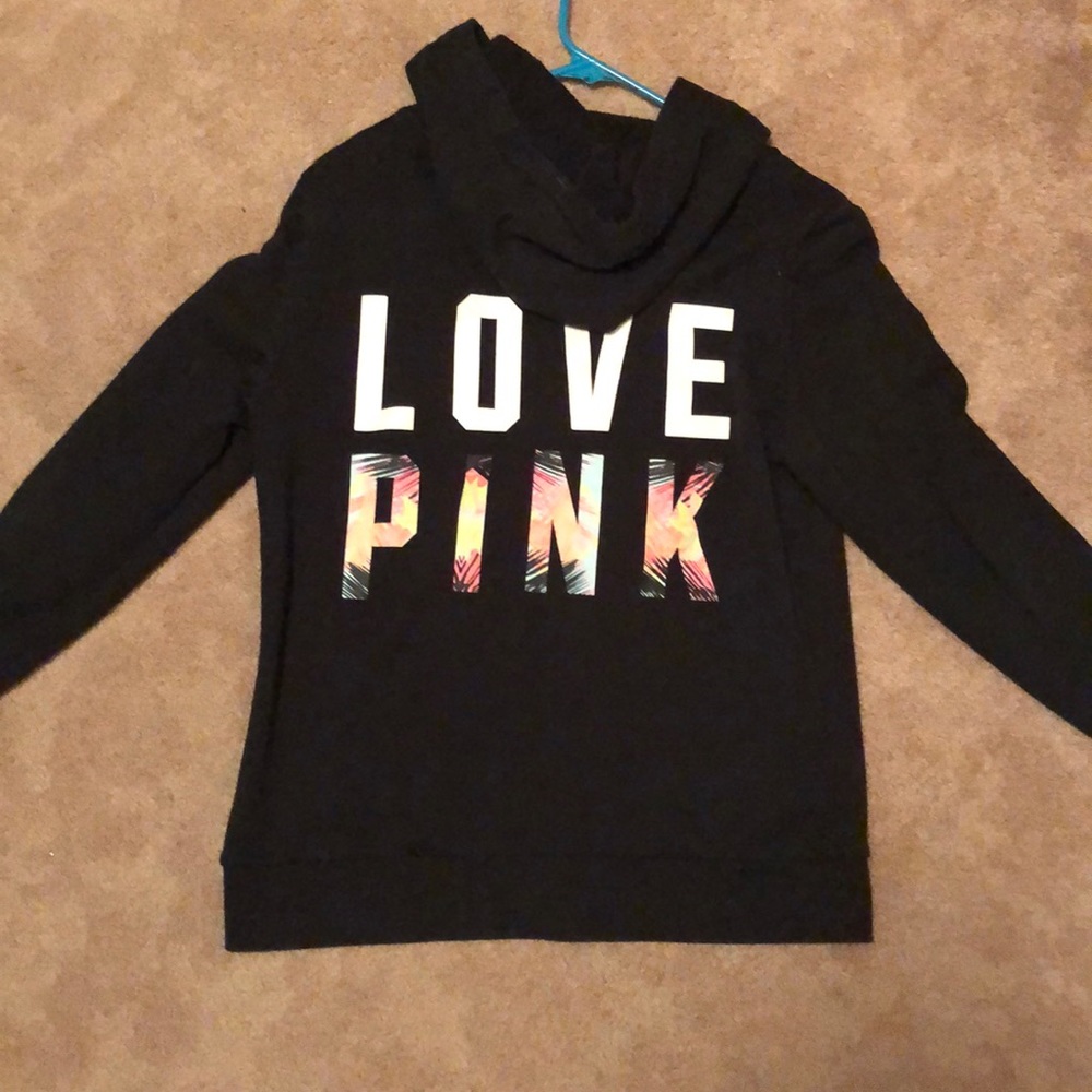 Black sweatshirt with love pink tropical print